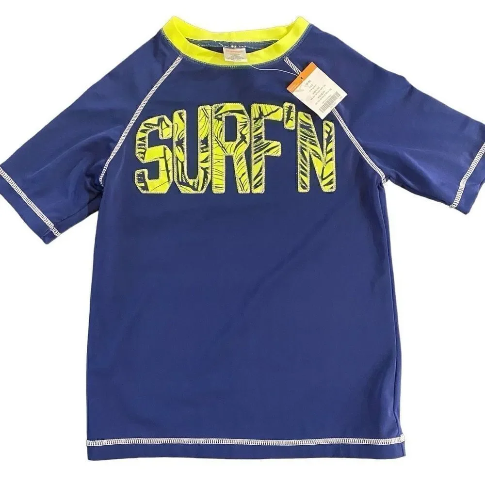 Gymboree NEW Medium 7/8 Rash Gaurd swim top boys 50 spf short sleeve surf blue
